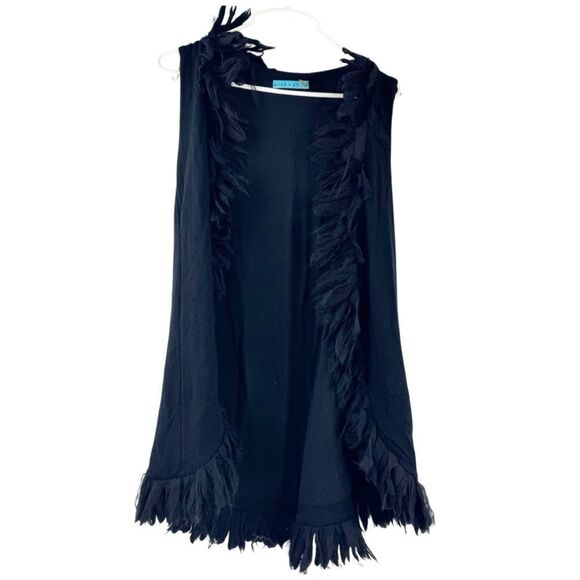 Alice + Olivia Fringe Wool Knit Long Cardigan Vest - Picture 1 of 5